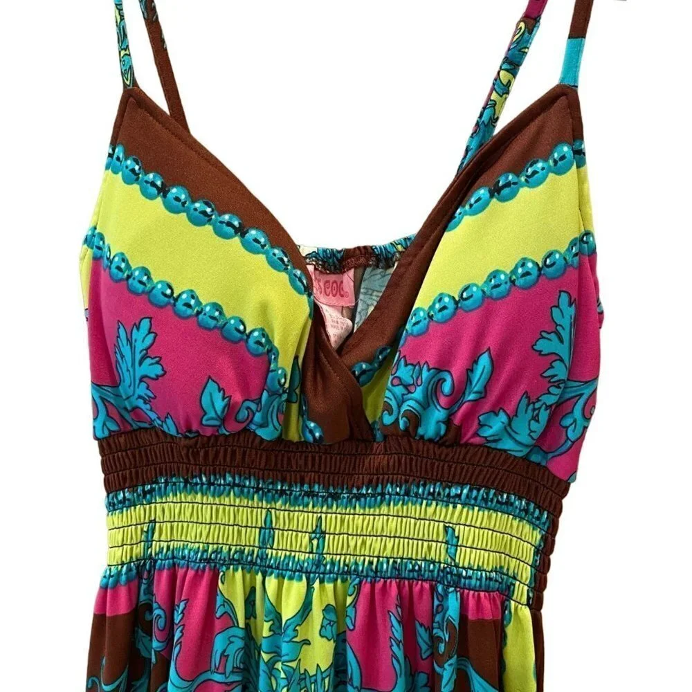 SHE'S COOL Women's Maxi Dress, Size M, Boho, Colors Brown/Pink/Aqua/Lime Green/W - Picture 5 of 8